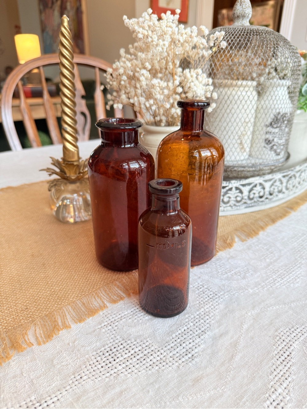 Antique Amber Glass Apothecary Bottle Trio - Picture 6 of 17